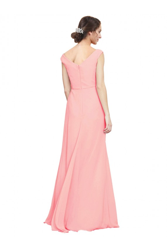 A-Line V-Neck Soft Chiffon Long Salmon Bridesmaid Dress Barrie