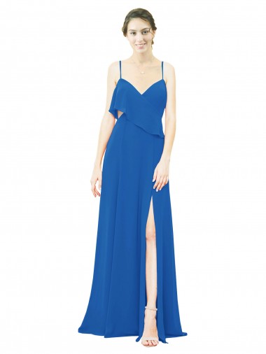 A-Line Spaghetti Straps Soft Chiffon Long Royalty Bridesmaid Dress Barrie