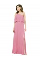A-Line One Shoulder Soft Chiffon Long Skin Pink Bridesmaid Dress Barrie