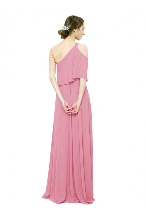 A-Line One Shoulder Soft Chiffon Long Skin Pink Bridesmaid Dress Barrie