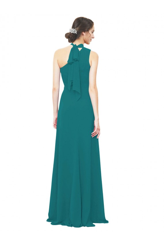 A-Line One Shoulder Soft Chiffon Long Hunter Bridesmaid Dress Barrie