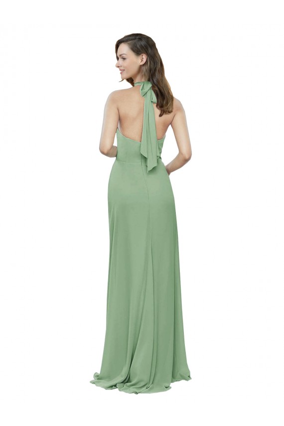 A-Line High Neck Soft Chiffon Long Seagrass Formal Dress / Bridesmaid Dress Barrie