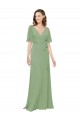 A-Line V-Neck Soft Chiffon Long Seagrass Bridesmaid Dress Barrie