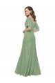 A-Line V-Neck Soft Chiffon Long Seagrass Bridesmaid Dress Barrie