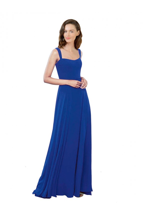 A-Line Square Neck Soft Chiffon Long Royal Blue Bridesmaid Dress Barrie