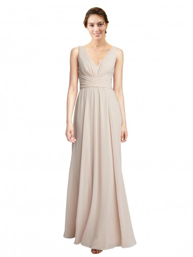 A-Line V-Neck Soft Chiffon Long Cream Pink Formal Dress / Bridesmaid Dress Barrie