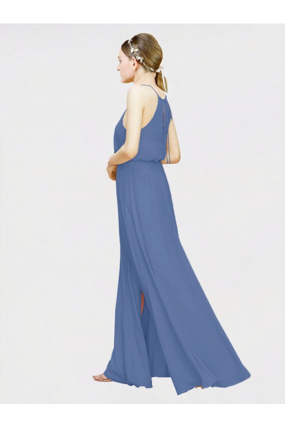 A-Line Halter Neck Chiffon Long Floor Length Dark Navy Formal Dress / Bridesmaid Dress Barrie