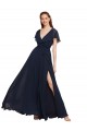 A-Line V-Neck Chiffon Long Dark Navy Bridesmaid Dress / Evening Gowns Barrie