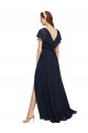 A-Line V-Neck Chiffon Long Dark Navy Bridesmaid Dress / Evening Gowns Barrie
