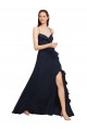 A-Line V-Neck Soft Chiffon Long Dark Navy Bridesmaid Dresses Barrie