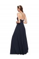 A-Line V-Neck Soft Chiffon Long Dark Navy Bridesmaid Dresses Barrie