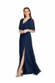 A-Line V-Neck Soft Chiffon Long Dark Navy Bridesmaid Dress / Formal Dress Barrie