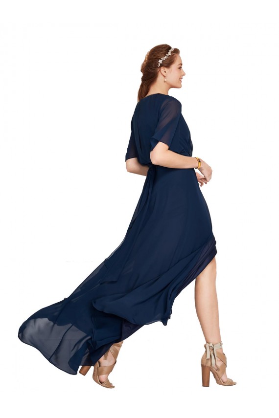 A-Line V-Neck Soft Chiffon Long Dark Navy Bridesmaid Dress / Formal Dress Barrie