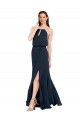 A-Line Halter Neck Chiffon Long Dark Navy Bridesmaid Dress / Evening Dress Barrie