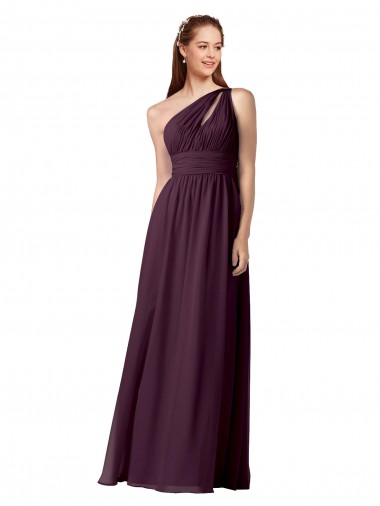 A-Line One Shoulder Chiffon Long Floor Length Grape Bridesmaid Dress Barrie