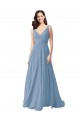 A-Line V-Neck Chiffon Long Dusty Blue Wedding Party Dress Barrie