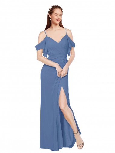 A-Line Sweetheart Soft Chiffon Long Windsor Blue Bridesmaid Dress Barrie