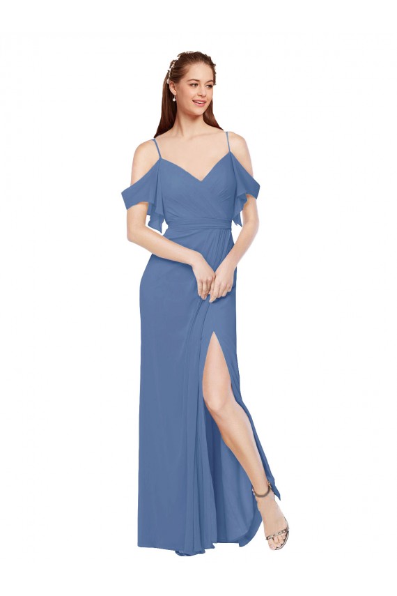 A-Line Sweetheart Soft Chiffon Long Windsor Blue Bridesmaid Dress Barrie