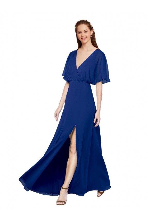 A-Line V-Neck Chiffon Long Royal Blue Bridesmaid Dress / Evening Gowns Barrie