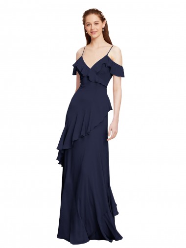 A-Line V-Neck Chiffon Long Dark Navy Formal Dresses / Bridesmaid Dresses Barrie
