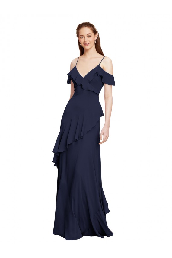 A-Line V-Neck Chiffon Long Dark Navy Formal Dresses / Bridesmaid Dresses Barrie
