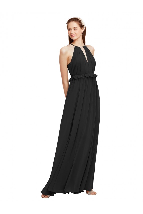 Sheath Halter Neck Soft Chiffon Long Black Bridesmaid Dress Barrie