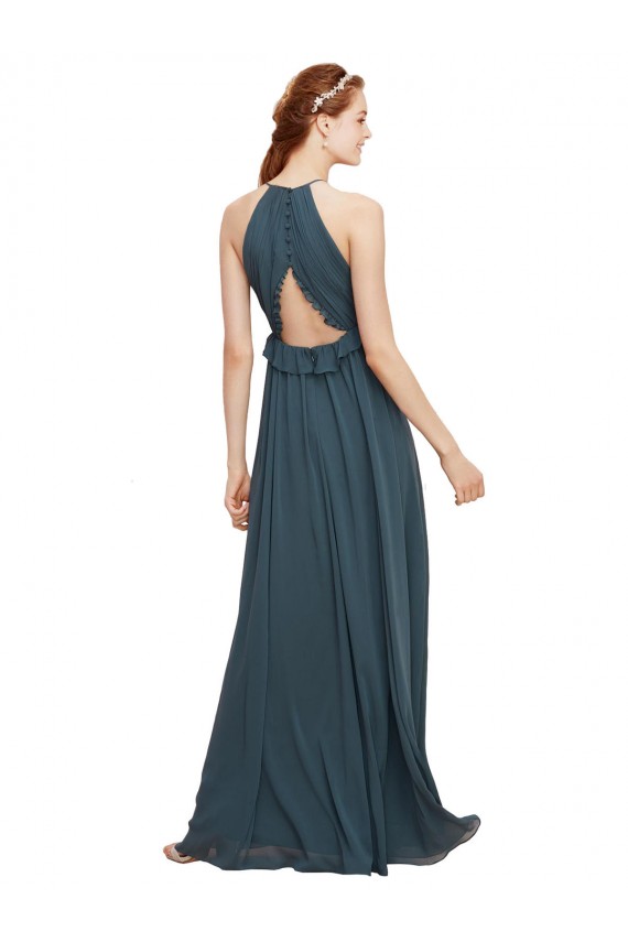Sheath Halter Neck Soft Chiffon Long Black Bridesmaid Dress Barrie
