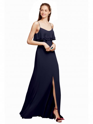 A-Line Scoop Neck Chiffon Long Floor Length Dark Navy Bridesmaid Dress Barrie