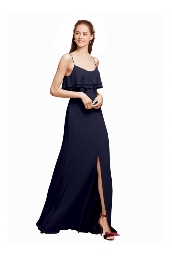 A-Line Scoop Neck Chiffon Long Floor Length Dark Navy Bridesmaid Dress Barrie