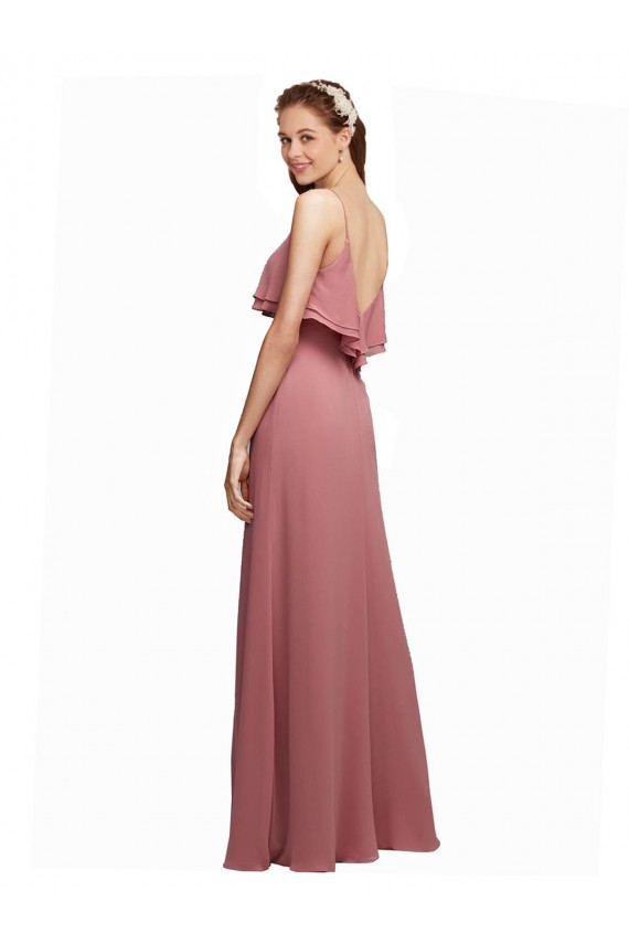 A-Line Scoop Neck Chiffon Long Floor Length Dark Navy Bridesmaid Dress Barrie