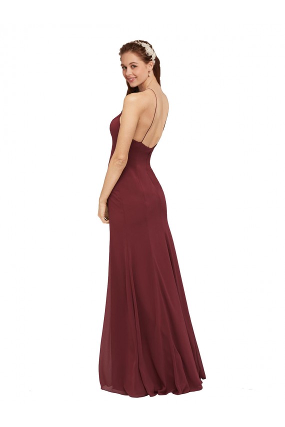 Sheath Halter Neck Soft Chiffon Long Burgundy Formal Dress / Bridesmaid Dress Barrie