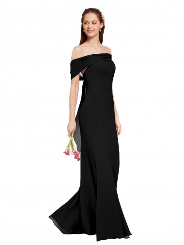 Mermaid Off the Shoulder Soft Chiffon Long Black Prom Dress / Bridesmaid Dress Barrie