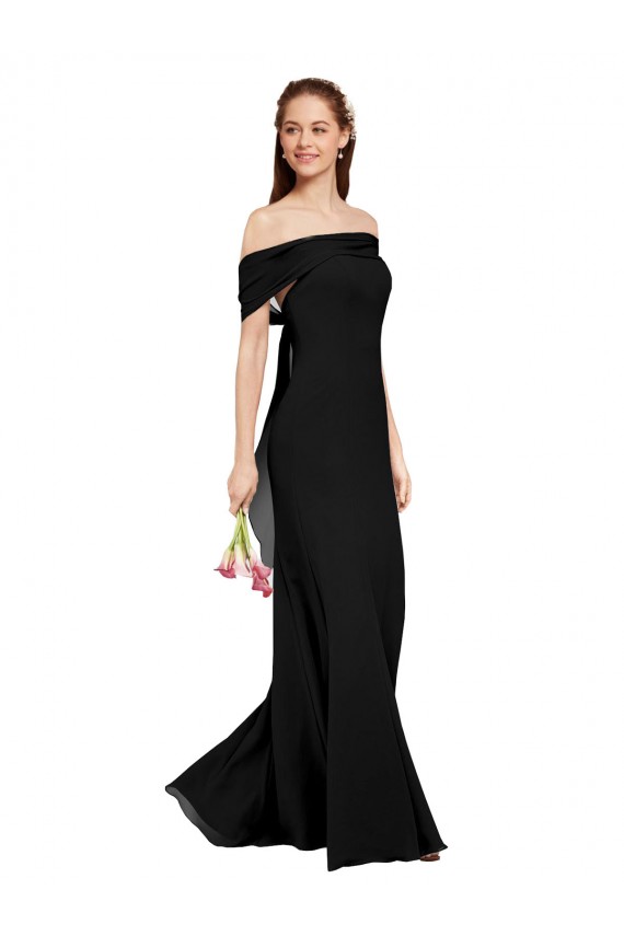 Mermaid Off the Shoulder Soft Chiffon Long Black Prom Dress / Bridesmaid Dress Barrie