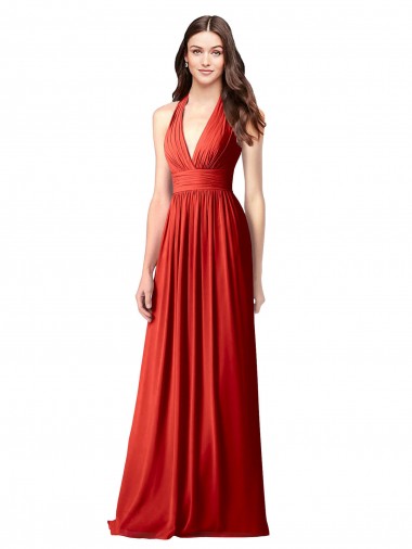 A-Line V-Neck Soft Chiffon Long Red Bridesmaid Dress / Formal Dress Barrie