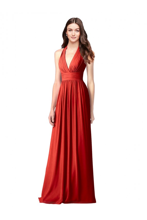 A-Line V-Neck Soft Chiffon Long Red Bridesmaid Dress / Formal Dress Barrie