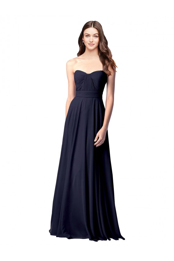 A-Line Strapless Soft Chiffon Long Dark Navy Evening Dress / Bridesmaid Dress Barrie