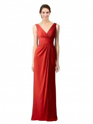 Sheath V-Neck Soft Chiffon Long Red Bridesmaid Dress Barrie