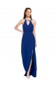 A-Line High Neck Soft Chiffon Long Royal Blue Bridesmaid Dress Barrie