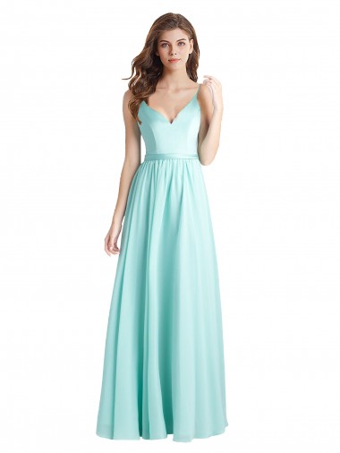 A-Line V-Neck Soft Chiffon & Satin Long Waterfall Bridesmaid Dress Barrie
