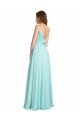 A-Line V-Neck Soft Chiffon & Satin Long Waterfall Bridesmaid Dress Barrie