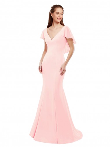 Mermaid V-Neck Soft Chiffon Long Pink Bridesmaid Dress Barrie
