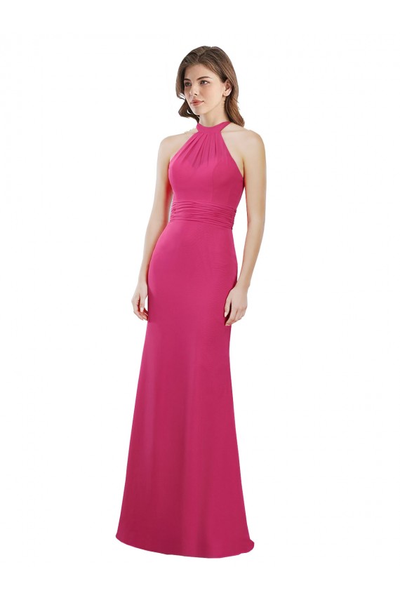 A-Line High Neck Soft Chiffon Long Ruby Bridesmaid Dress Barrie