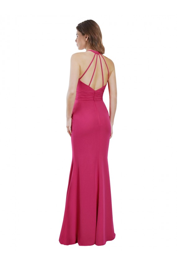 A-Line High Neck Soft Chiffon Long Ruby Bridesmaid Dress Barrie
