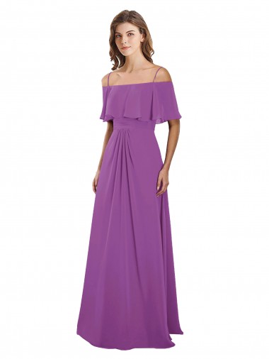 A-Line Spaghetti Straps Soft Chiffon Long Dahlia Bridesmaid Dress Barrie