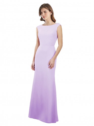 Column Round Neck Soft Chiffon Long Lilac Bridesmaid Dress Barrie