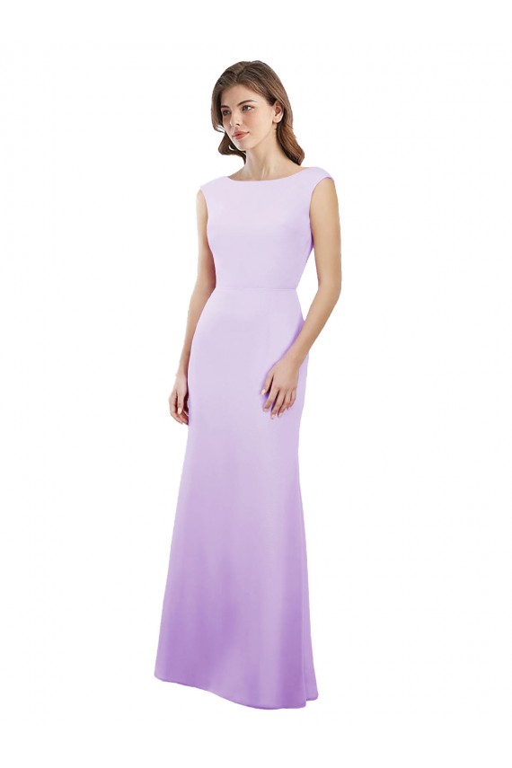 Column Round Neck Soft Chiffon Long Lilac Bridesmaid Dress Barrie
