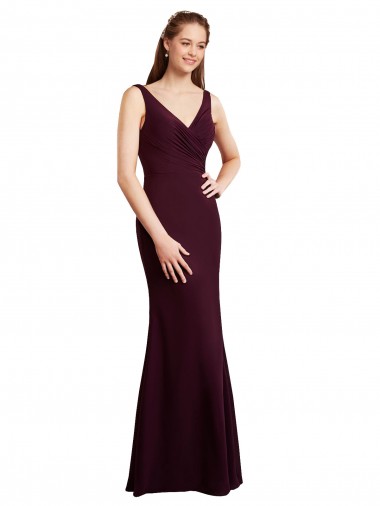 Mermaid V-Neck Soft Chiffon Long Burgundy Gold Bridesmaid Dress Barrie