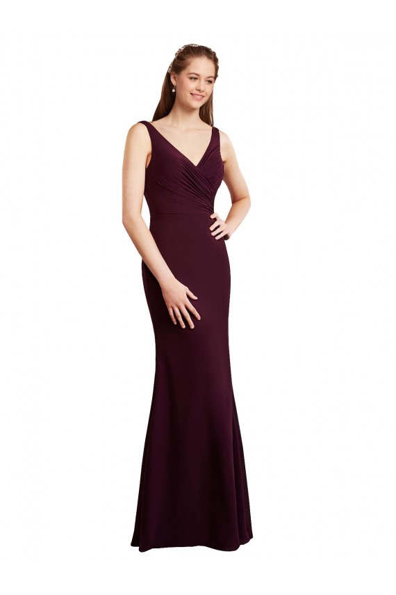 Mermaid V-Neck Soft Chiffon Long Burgundy Gold Bridesmaid Dress Barrie