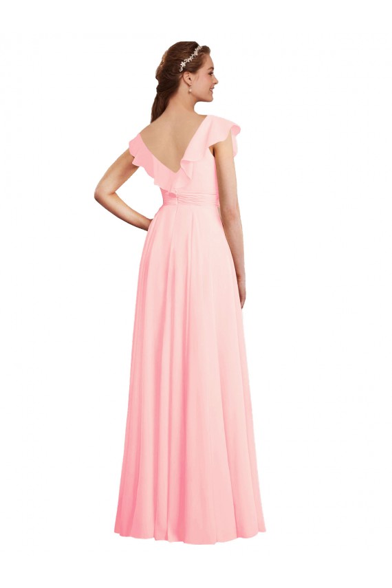 A-Line V-Neck Chiffon Long Pink Bridesmaid Dress / Evening Gowns Barrie