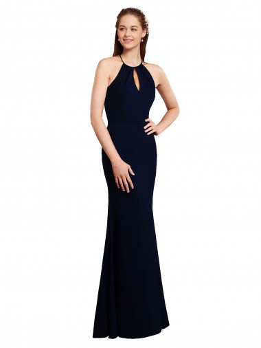 Mermaid Halter Neck Soft Chiffon Long Dark Navy Bridesmaid Dress Barrie